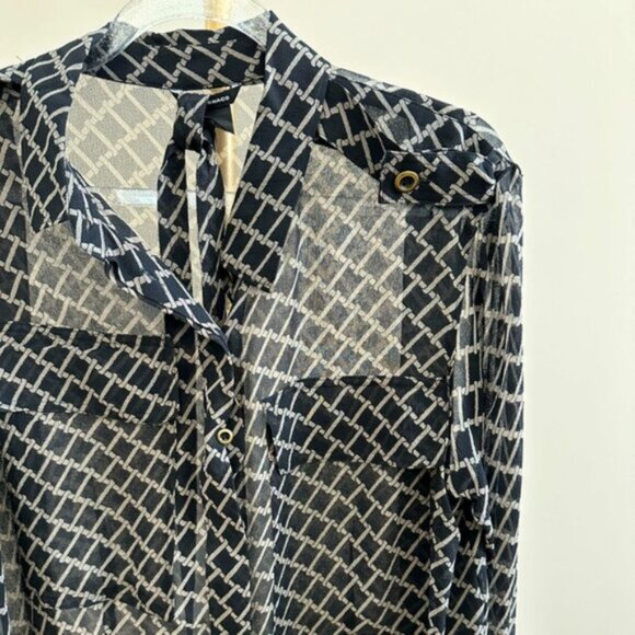 Club Monaco Silk Shirt Dress – Black Checkered – Size 4 - Picture 2 of 8